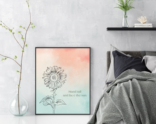 Motivational Sunflower Wall Decor Art | Inspirational Quote Wall Art, Floral Positivity Poster, Printable Sunflower Home Decor
