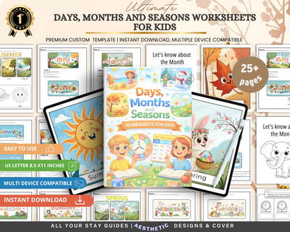 Days, Months & Seasons Worksheets for Kids | Printable Calendar & Time Learning Activities