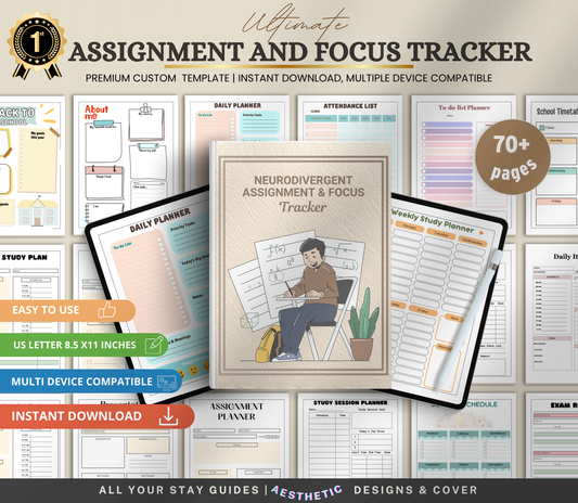 Neurodivergent Assignment & Focus Tracker | Printable Productivity Planner