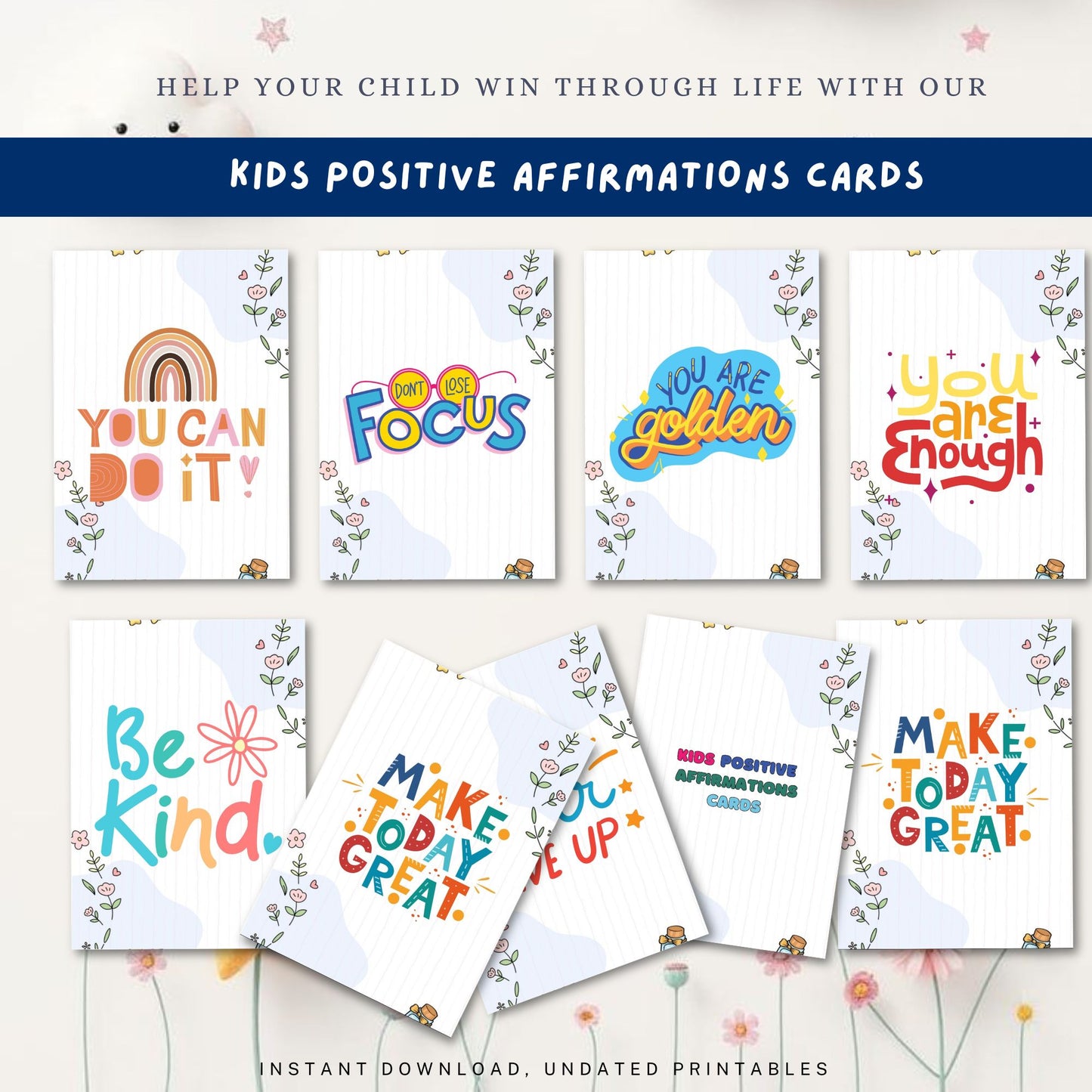 Kids Positive Affirmations Cards Printable | Confidence & Self-Esteem Boost for Children