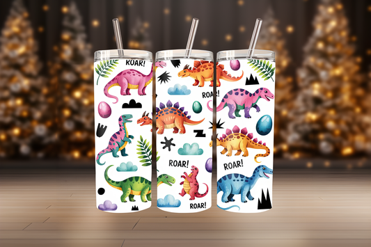 Cute Dinosaur Tumbler Wrap PNG | Kids Dino Tumbler Design, 20oz Skinny Tumbler Sublimation, Fun Dinosaur Wrap Template
