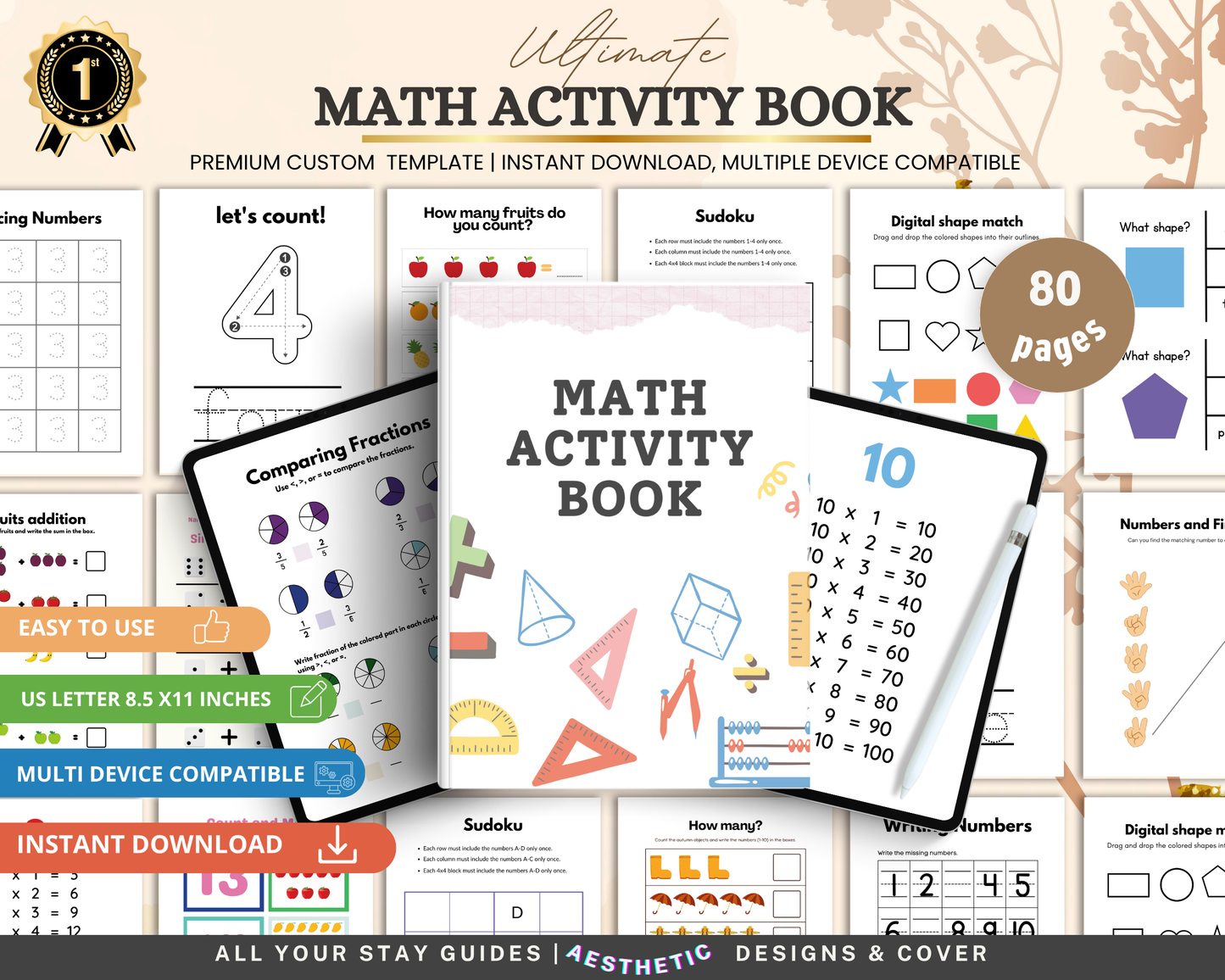Math Activity Book for Kids | Printable Worksheets for Addition, Subtraction, Multiplication & Fun Learning
