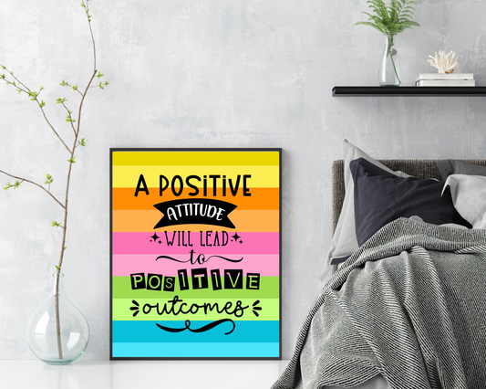 Positive Attitude Motivation Wall Art | Inspirational Quotes Poster, Mindset &amp; Self-Improvement Decor, Printable Motivational Wall Art