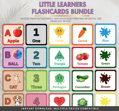 Little Learners Flashcards Bundle | Printable Preschool & Kids Study Cards PDF