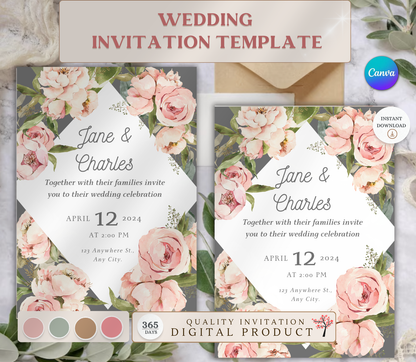 Wedding Invitation Template | Editable Canva Wedding Invite Design Printable & Digital