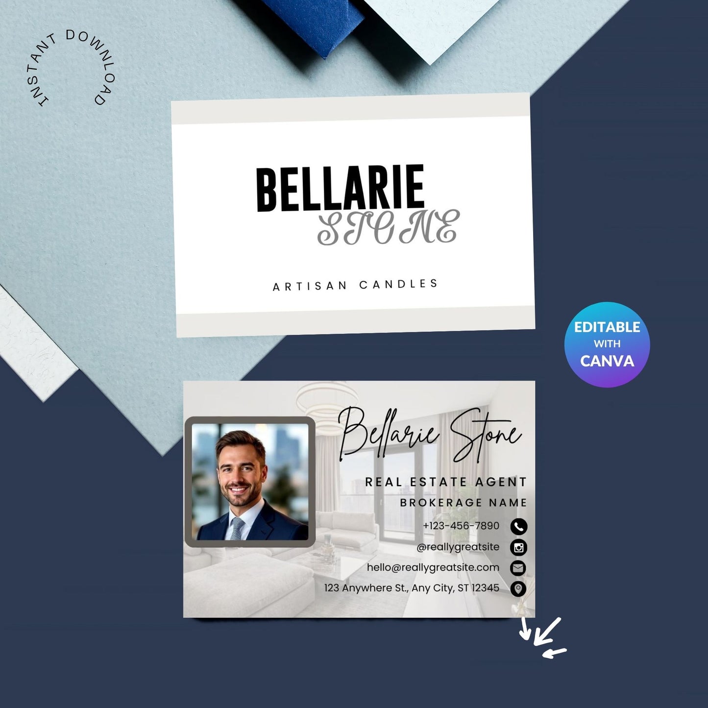 Real Estate Business Card Template | Realtor Business Card | Editable Business Card Canva | Professional Business Card Design