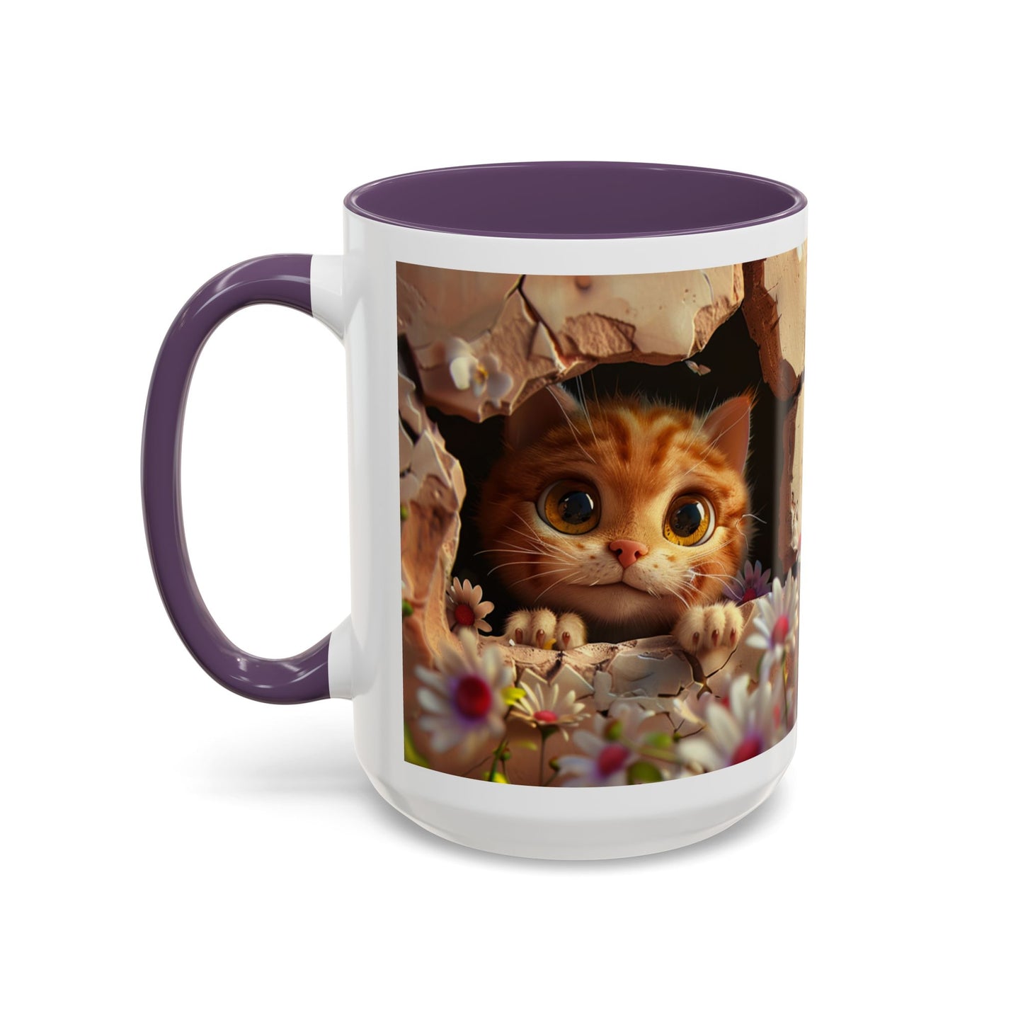 Cute Peekaboo Kitten Accent Coffee Mug — 11/15oz Floral Cat Gift