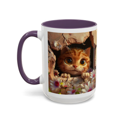 Cute Peekaboo Kitten Accent Coffee Mug — 11/15oz Floral Cat Gift