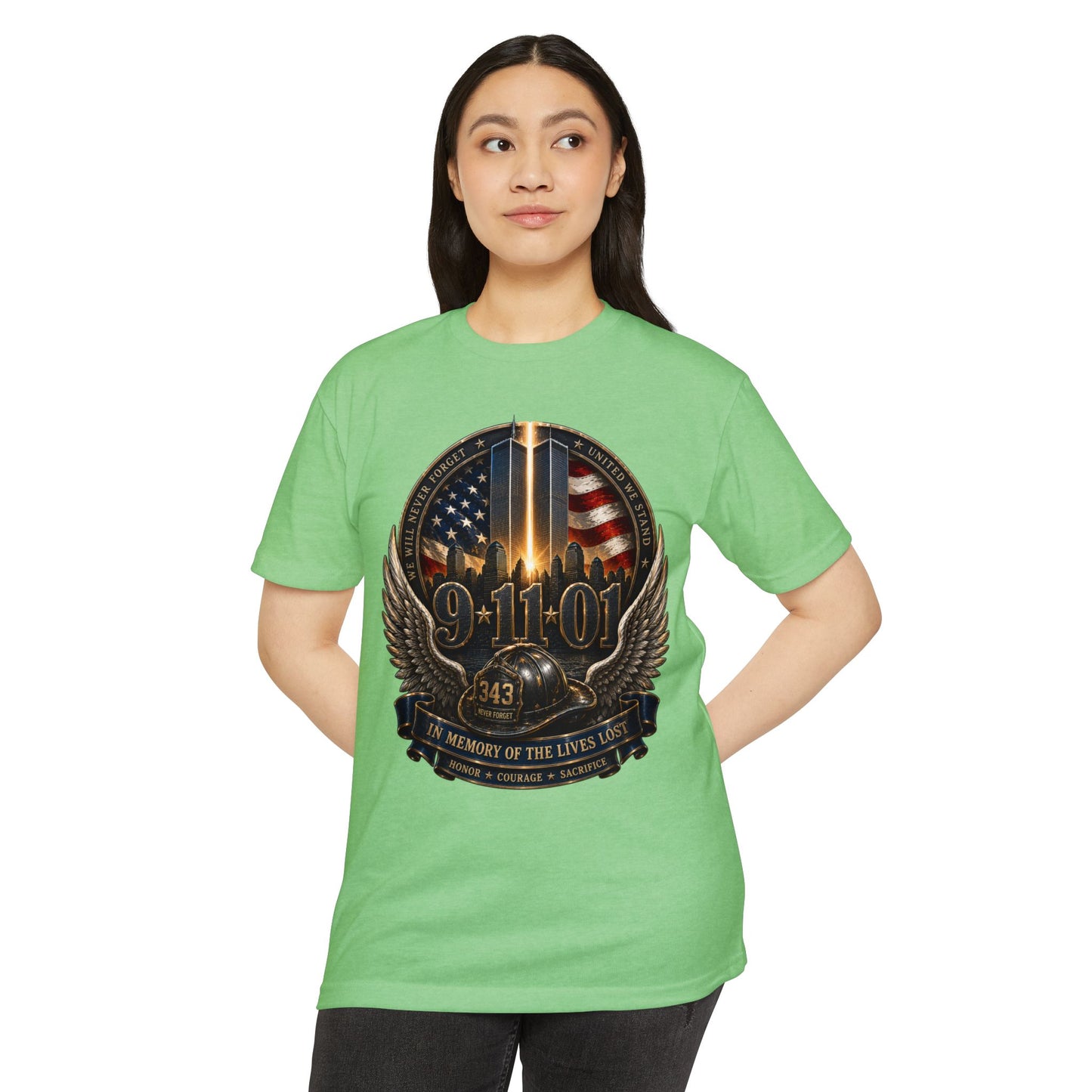 9/11 Memorial T-Shirt — In Memory of the Lives Lost Patriotic Firefighter Tribute