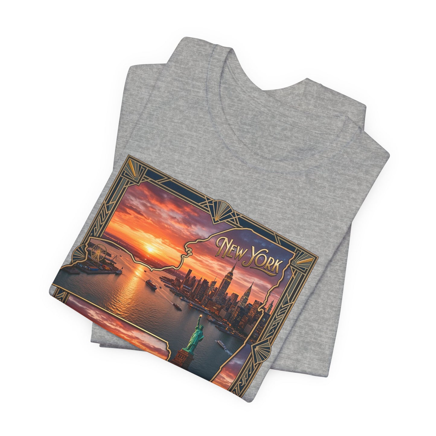 New York Sunset Skyline Tee — Statue of Liberty Vintage Travel T‑Shirt