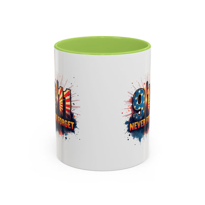 9/11 Never Forget Coffee Mug — Patriotic Memorial Accent Mug