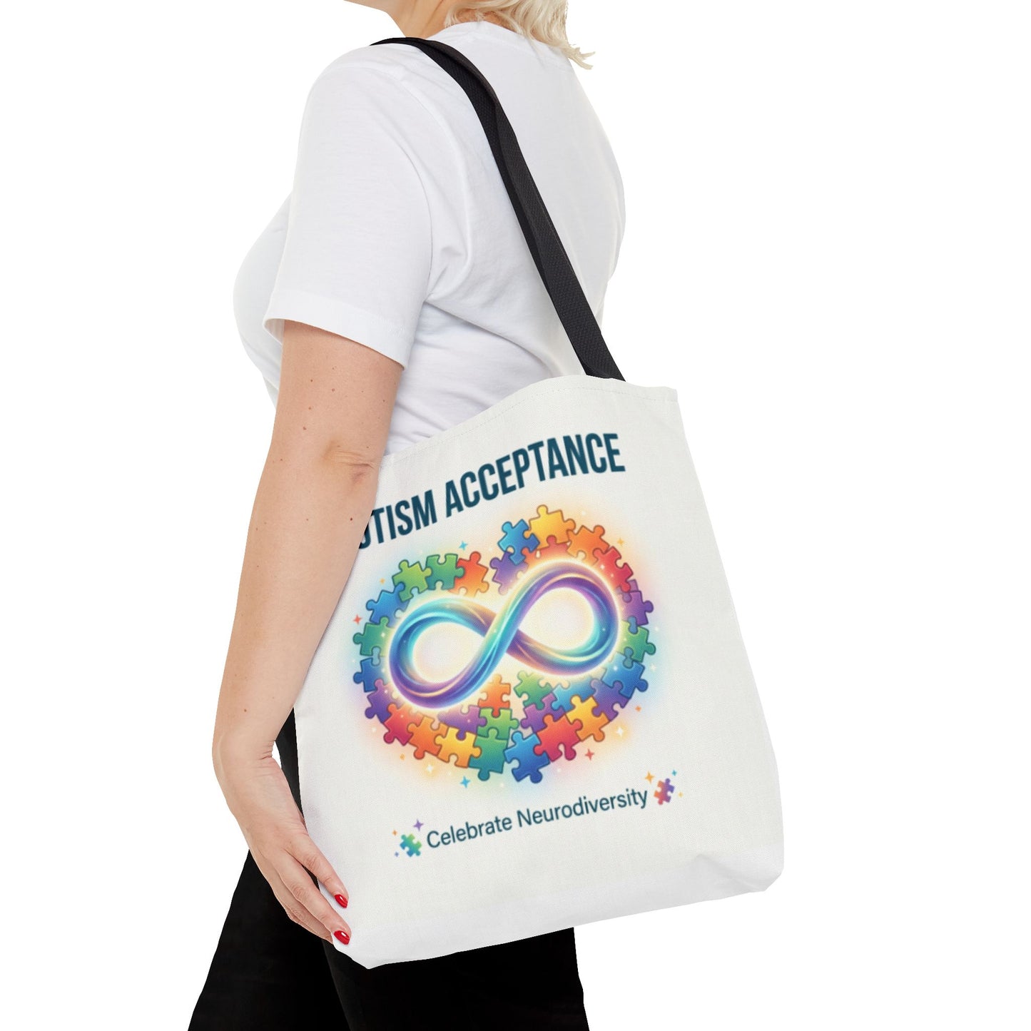 Autism Acceptance Tote Bag — Rainbow Neurodiversity Infinity Puzzle Design