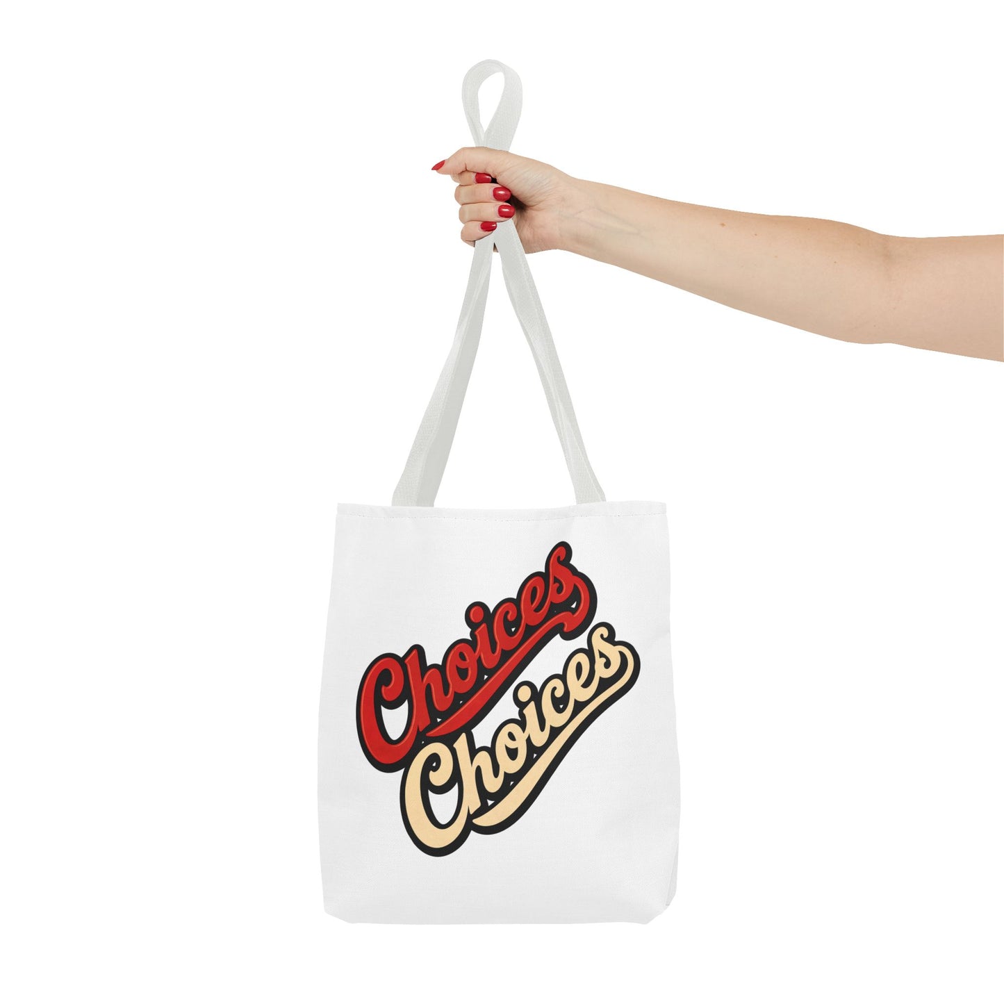 Choices Retro Script Tote Bag — Vintage Two-Tone Typography Canvas Tote