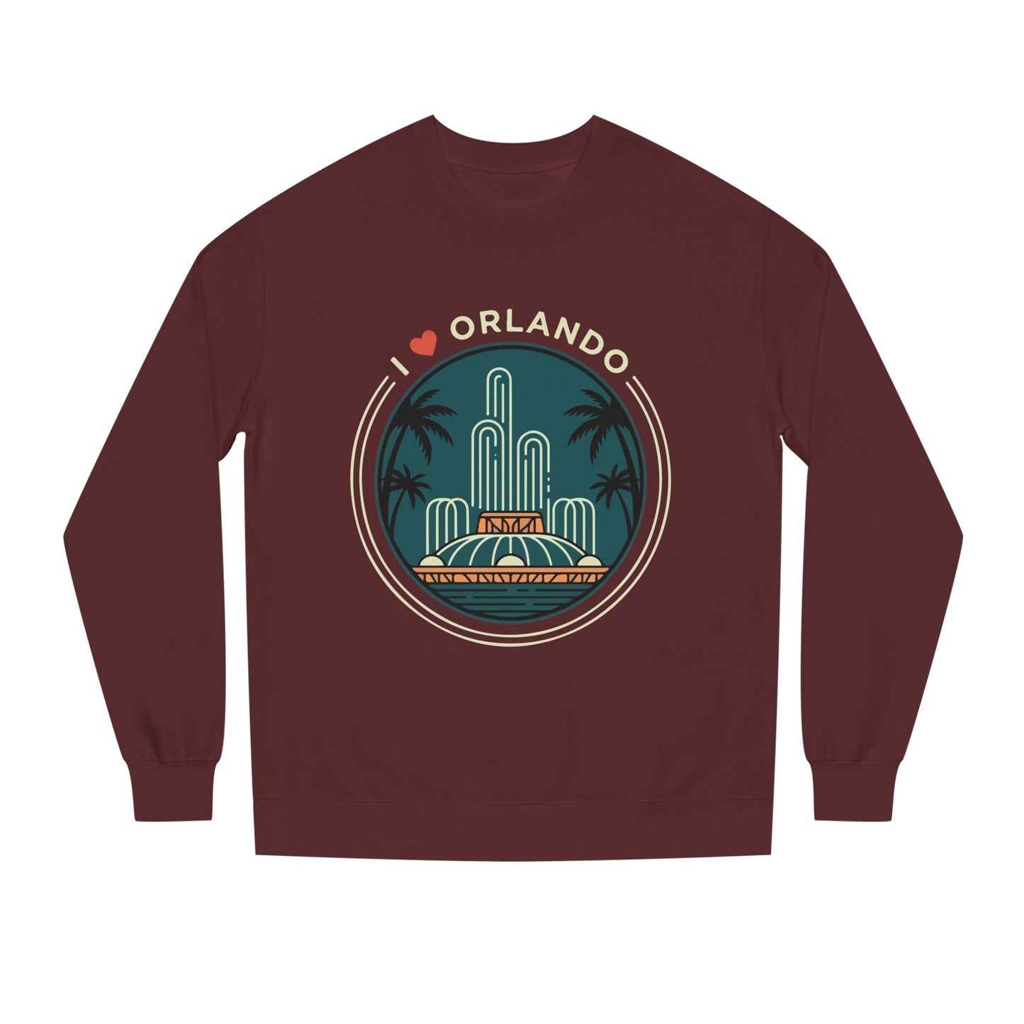 Orlando Fountain Crewneck Sweatshirt — Retro Palm Tree Cityscape