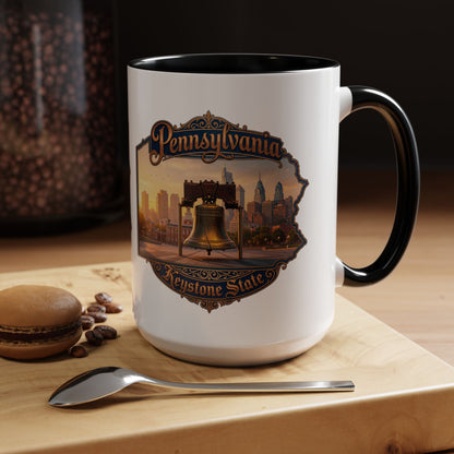 Pennsylvania Keystone State Coffee Mug — Liberty Bell & Philadelphia Skyline Accent Mug (11/15oz)