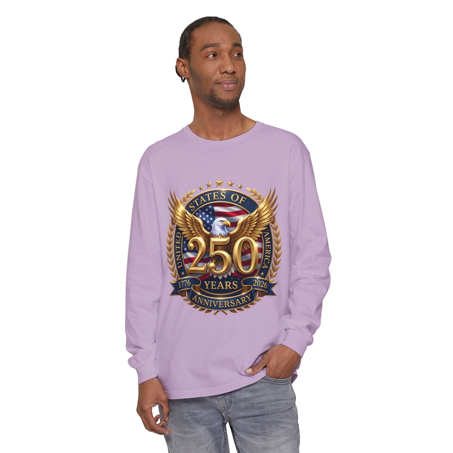 250 Years Anniversary Long Sleeve T-Shirt — USA Bicentennial 1776–2026 Eagle Emblem