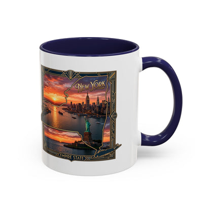 New York Skyline Accent Coffee Mug — Empire State Sunset Scene (11/15oz)