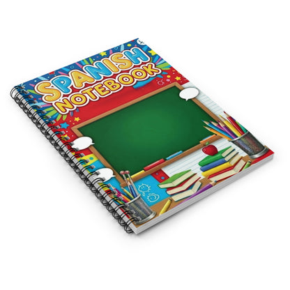 Spanish Notebook Spiral Ruled Journal — Colorful Classroom Chalkboard Design for Students & Teachers