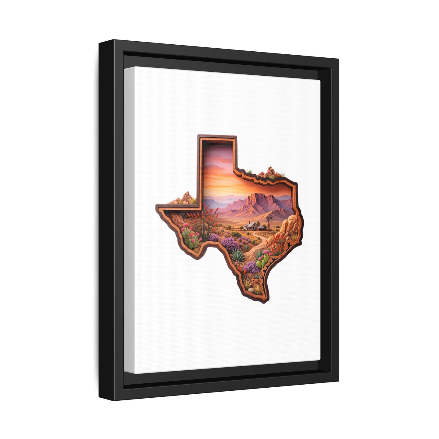 Framed Texas Landscape Matte Canvas — Desert Sunset State Art Print