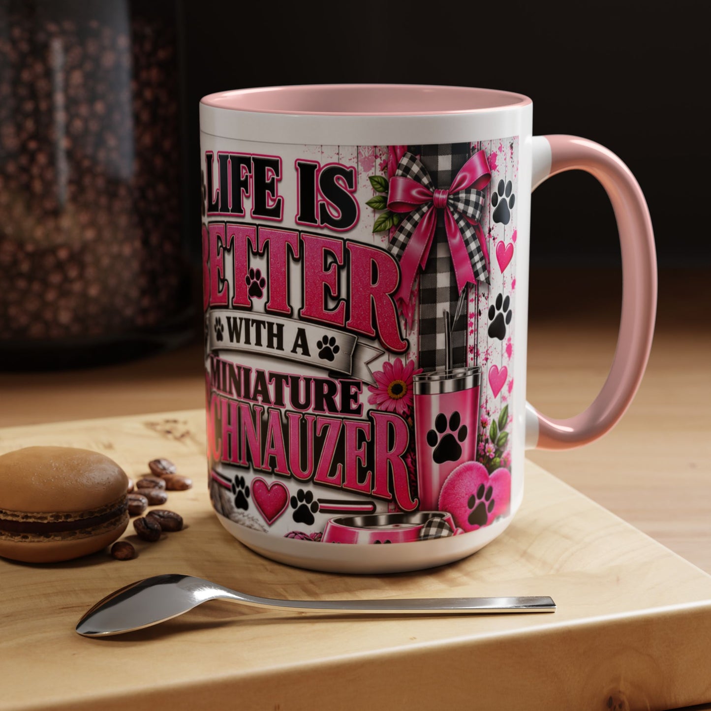 Life Is Better With A Miniature Schnauzer Accent Coffee Mug — Pink Paw Print Dog Lover Gift (11/15oz)