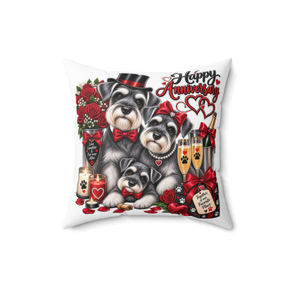 Anniversary Schnauzer Pillow — Romantic Dog Couple Decorative Throw