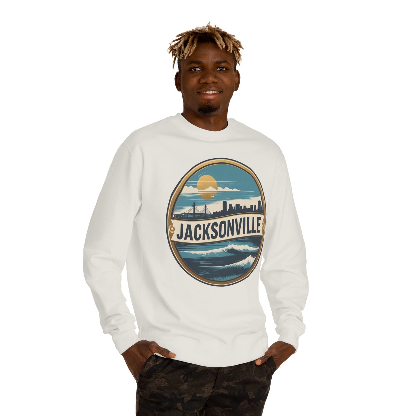 Jacksonville Coastal Crewneck Sweatshirt — Retro Beach Skyline