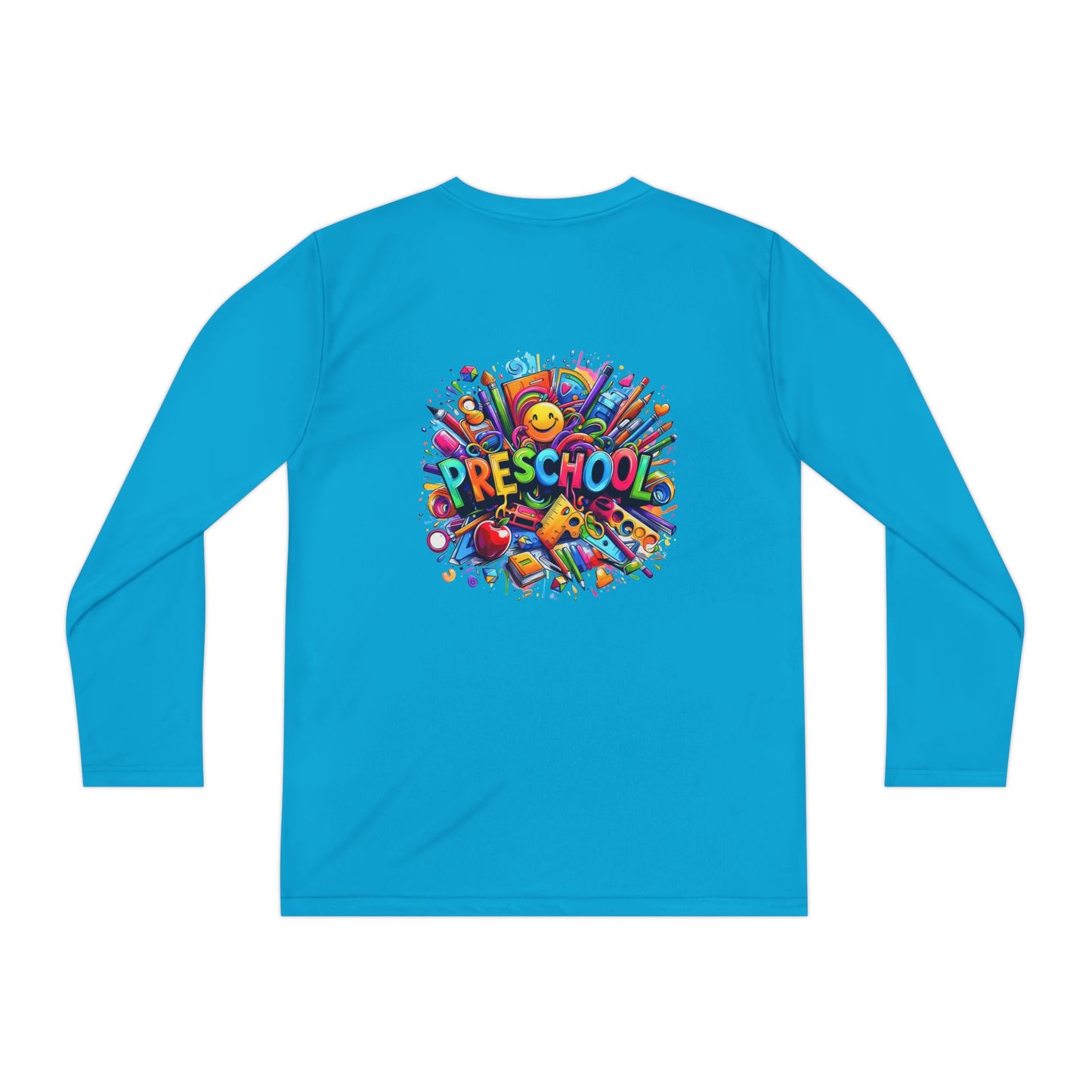 Youth Preschool Long Sleeve Tee - Colorful School Supplies Design