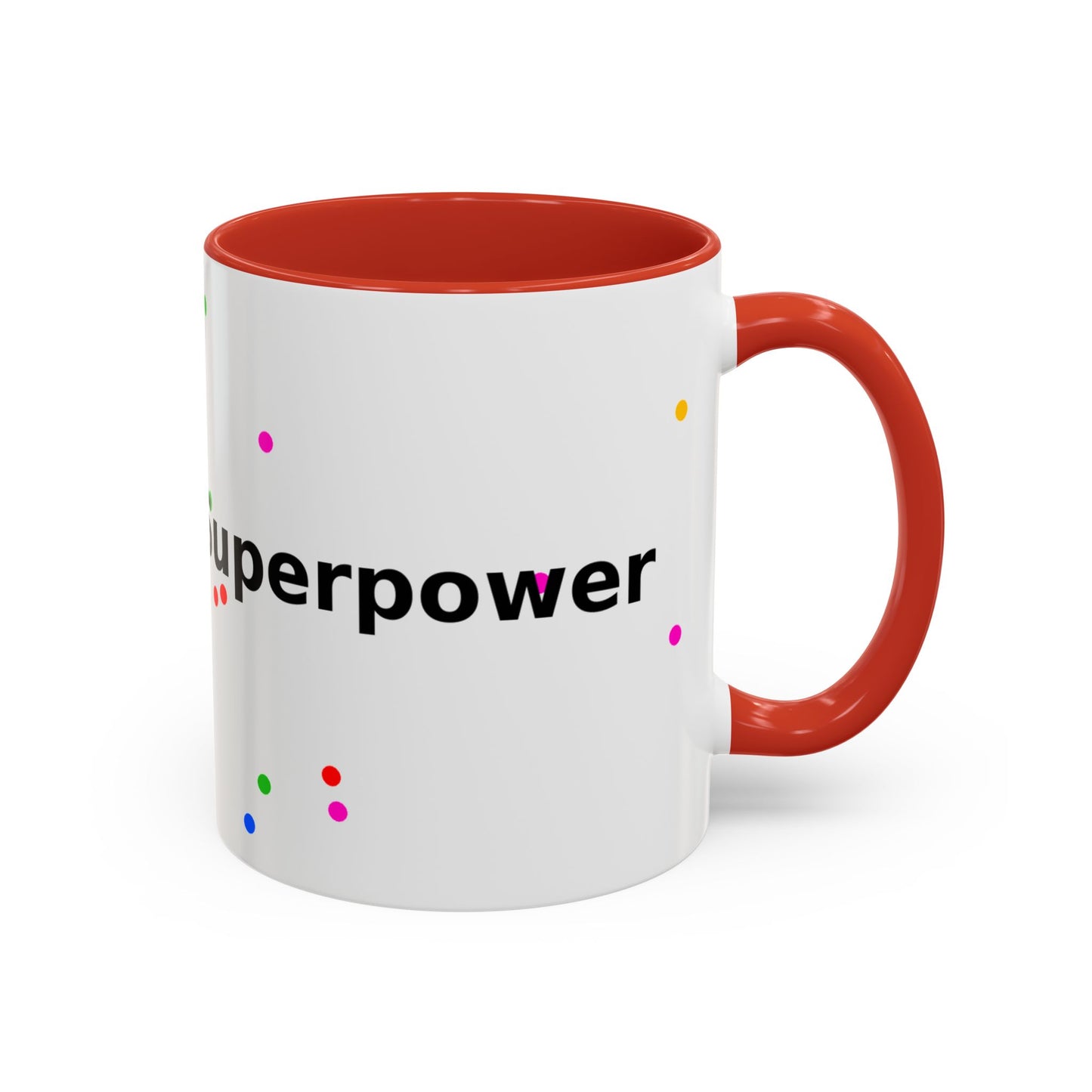 Accent Coffee Mug - "Coffee Is My Superpower" Funny Colorful Polka Dot Ceramic Mug (11/15oz)
