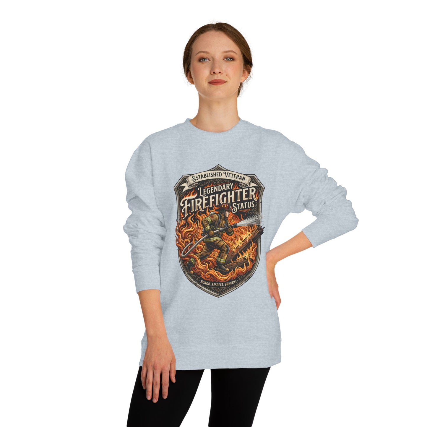 Legendary Firefighter Status Sweatshirt — Established Veteran Badge Crewneck
