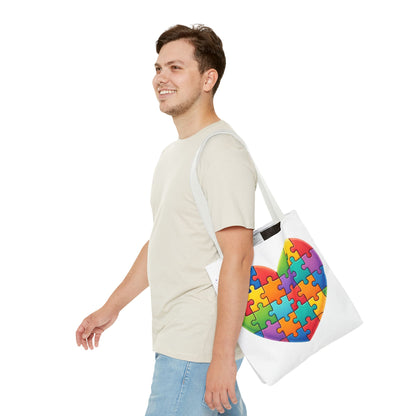 Autism Puzzle Heart Tote Bag - Colorful Awareness Canvas Tote