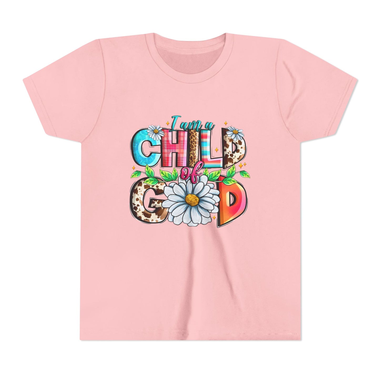 Youth Tee — "I Am a Child of God" Floral Christian Graphic