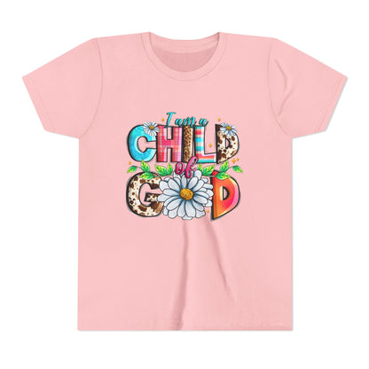 Youth Tee — "I Am a Child of God" Floral Christian Graphic
