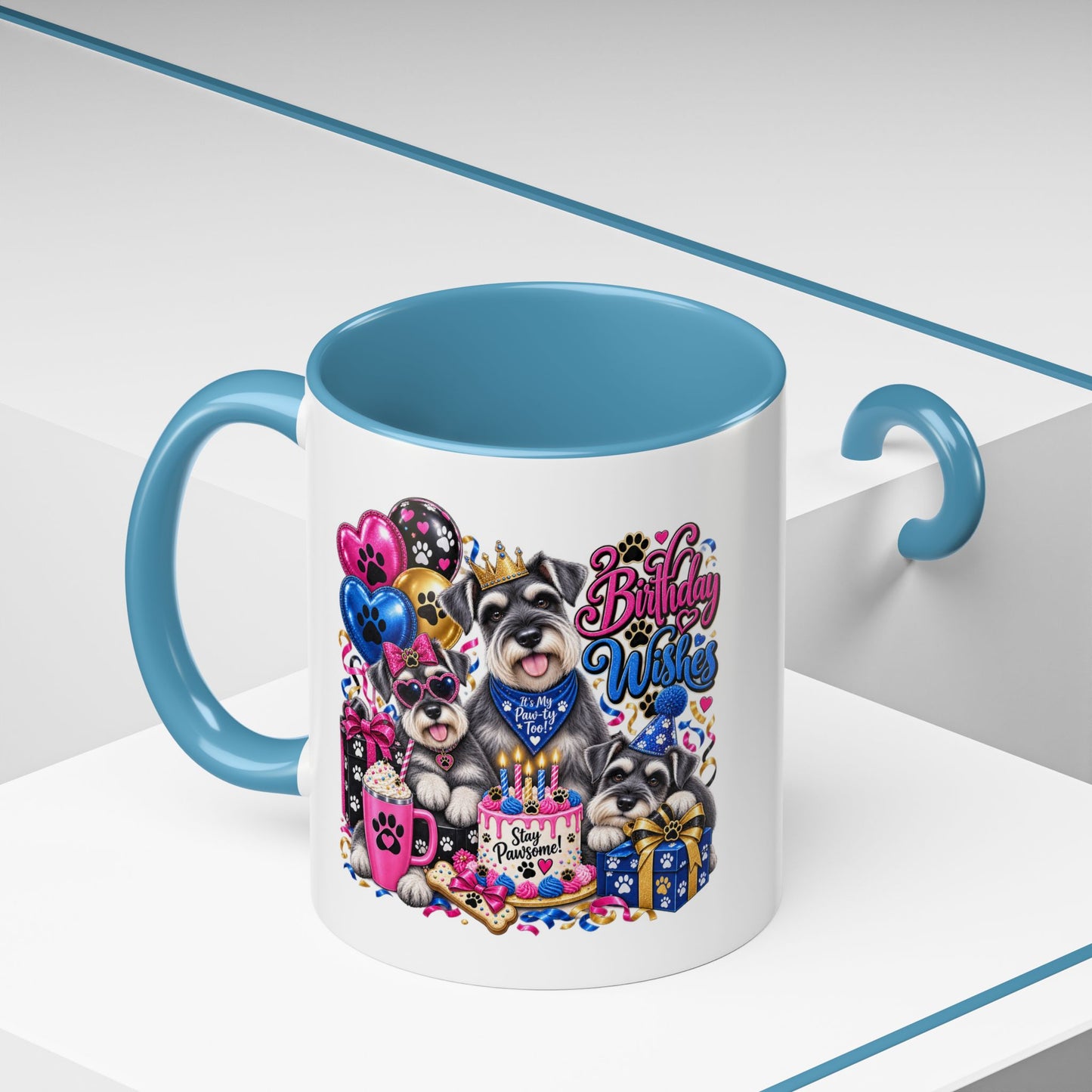 Birthday Wishes Dog Coffee Mug — Cute Paw Print Celebration Mug (11/15oz)