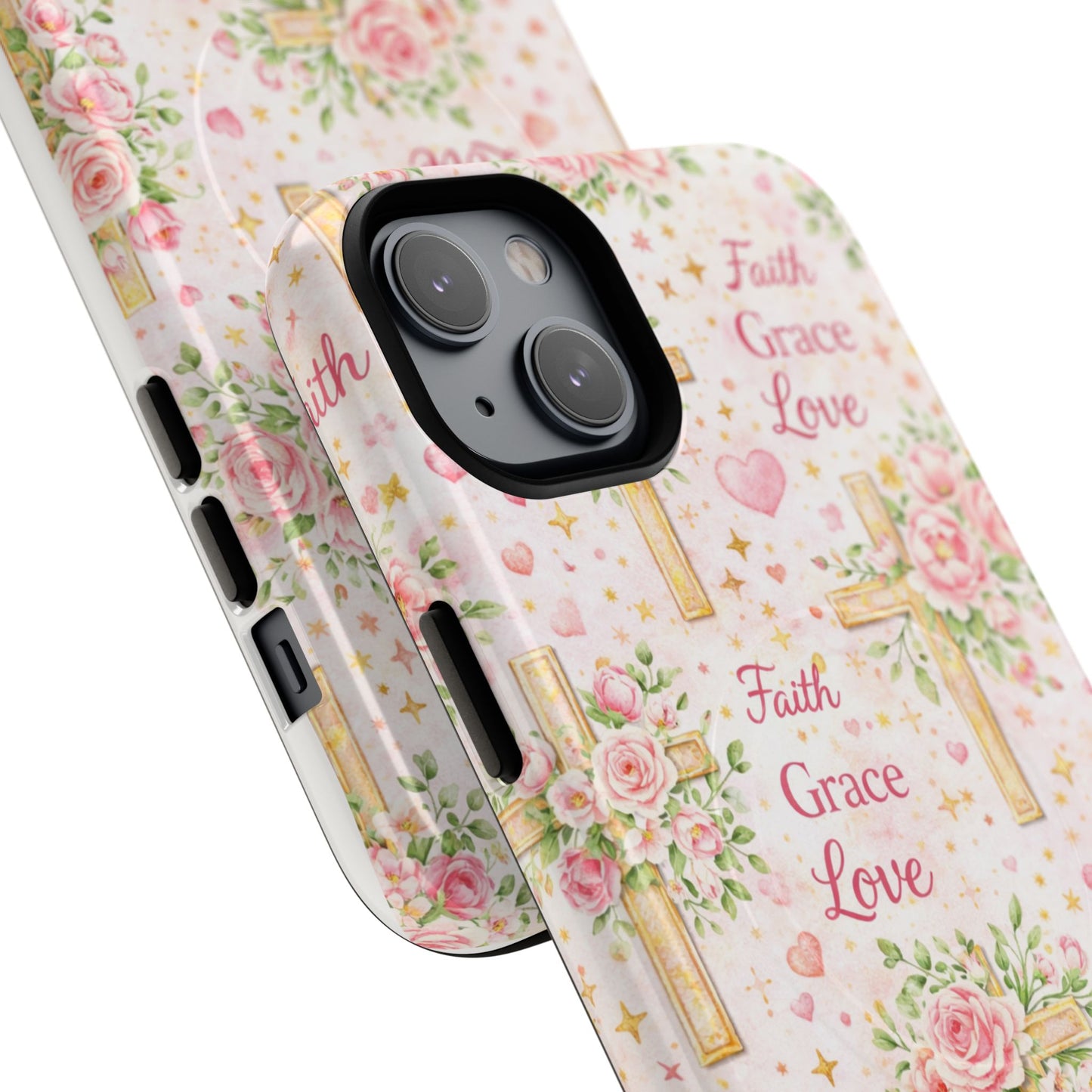 Faith Grace Love Tough Magnetic Phone Case — Floral Cross Protective Cover