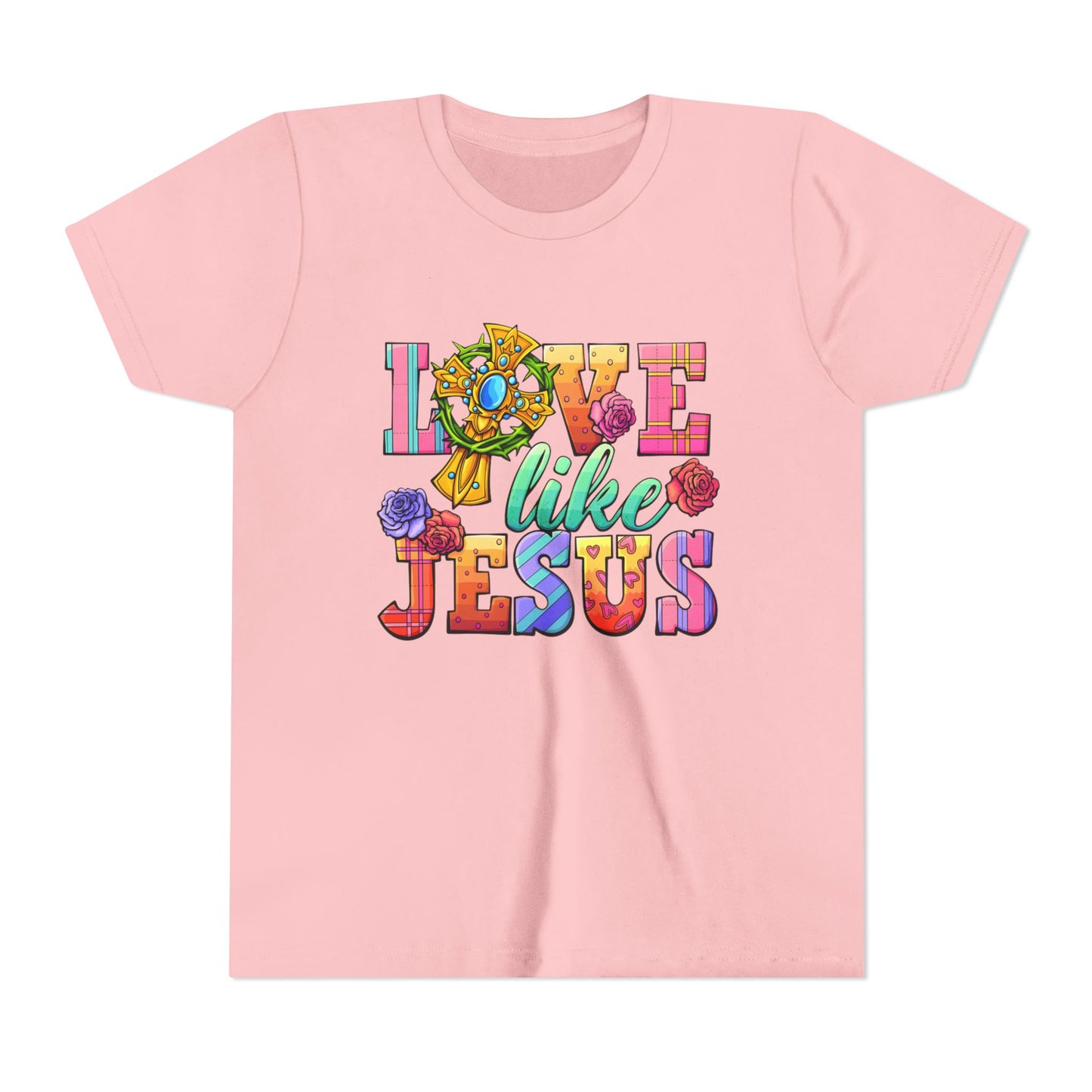 Youth Tee — "Love Like Jesus" Colorful Faith Graphic