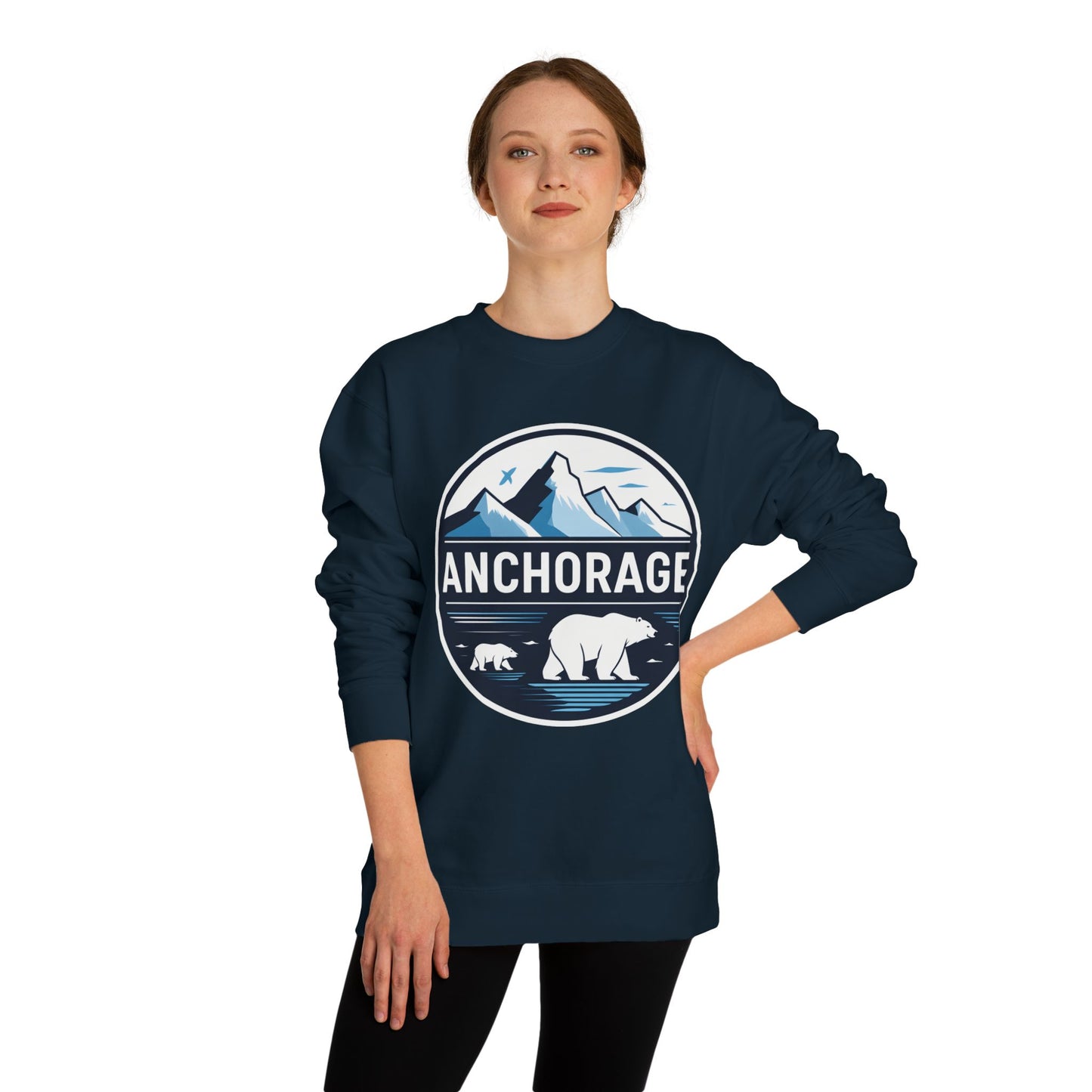 Anchorage Polar Bear Crewneck Sweatshirt — Mountain & Alaska Travel Pullover