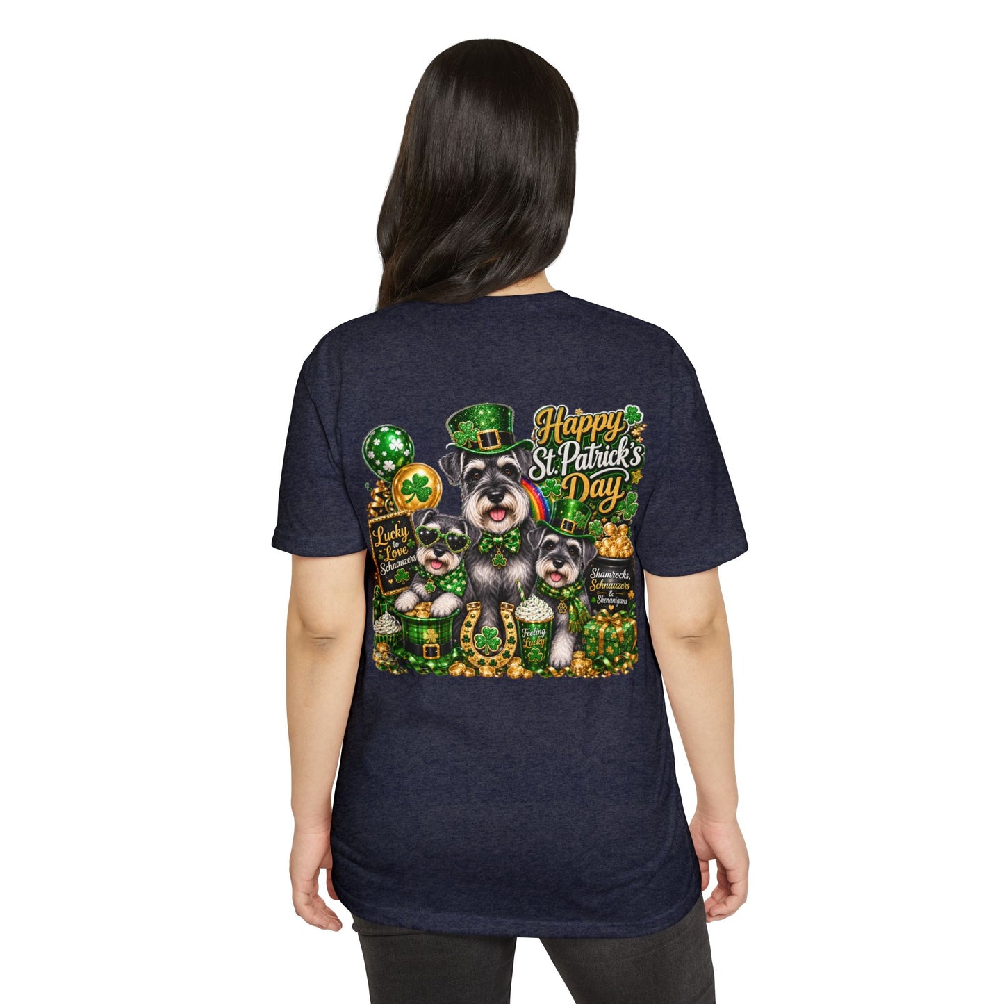St. Patrick's Day Schnauzer T-Shirt — "Happy St. Patrick's Day" Lucky Dogs Tee