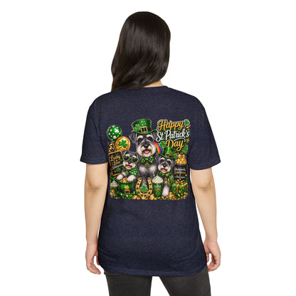St. Patrick's Day Schnauzer T-Shirt — "Happy St. Patrick's Day" Lucky Dogs Tee