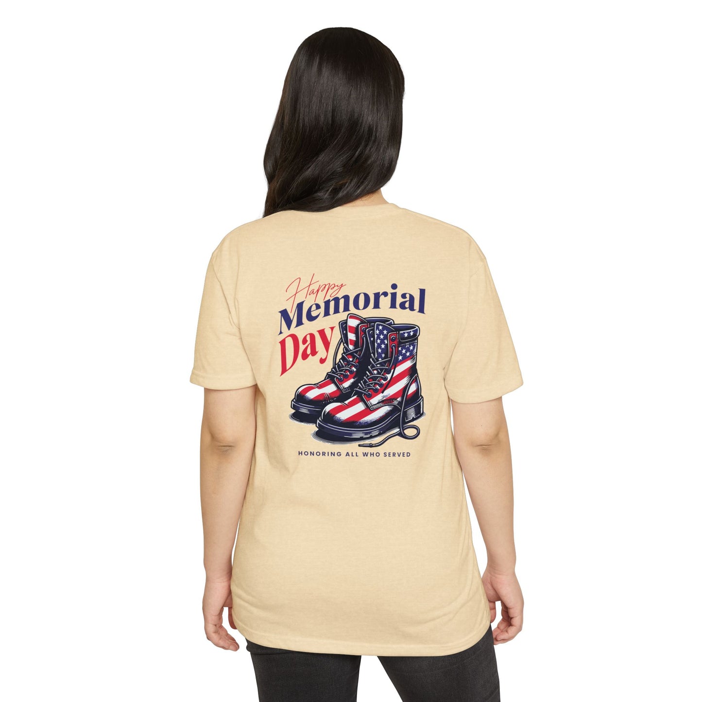 Memorial Day Flag Combat Boots T-Shirt – "Honoring All Who Served"