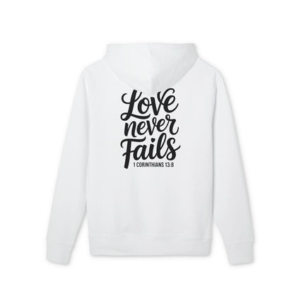 Love Never Fails Hoodie — Christian Scripture 1 Corinthians 13:8 Pullover