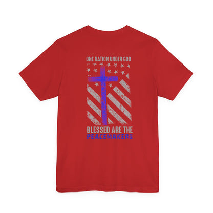 Blessed Are the Peacemakers T‑Shirt — Thin Blue Line Cross, "One Nation Under God" Patriotic Police Tee