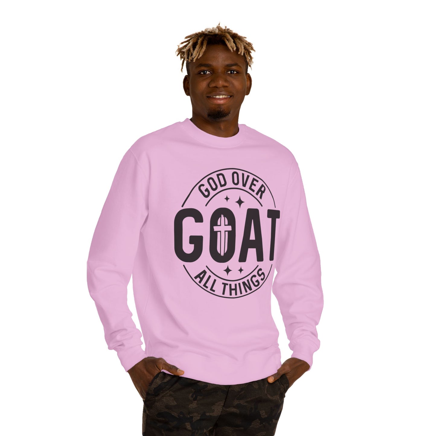God Over GOAT Crewneck Sweatshirt — Christian Faith Graphic Pullover