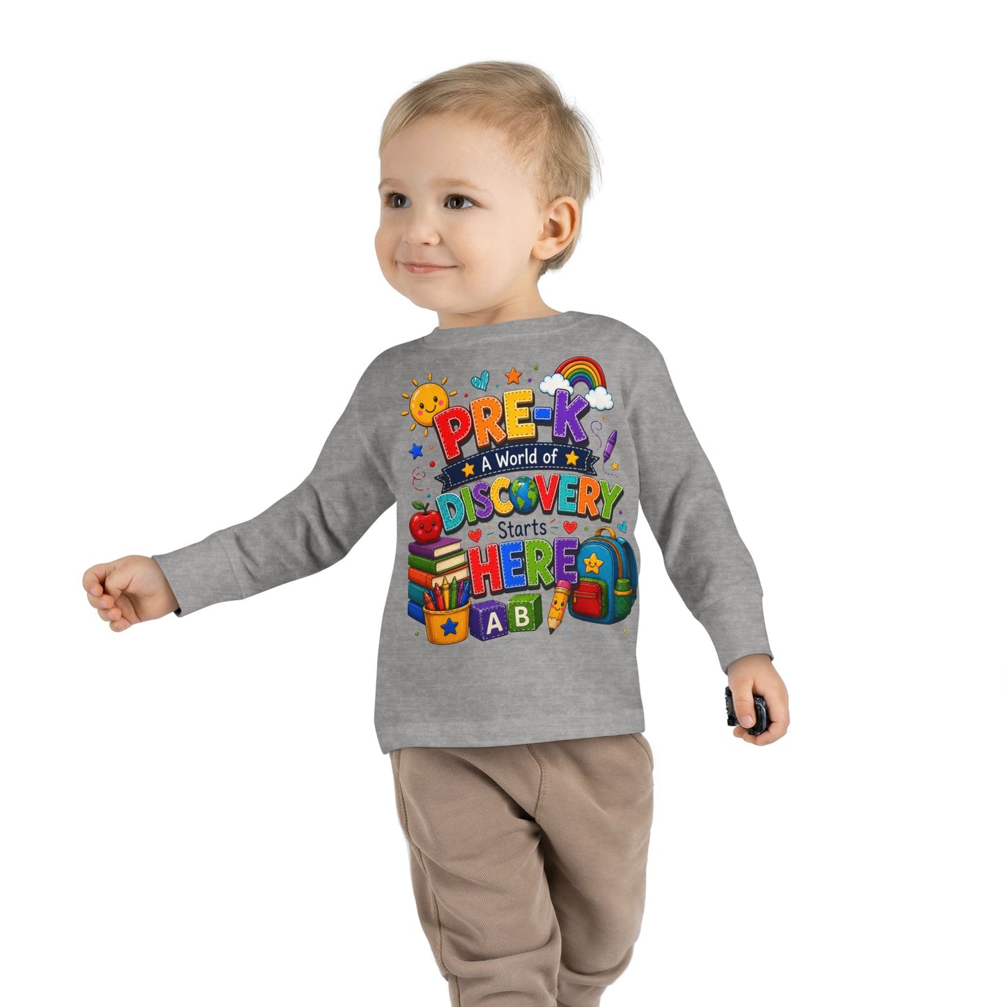 Pre-K Discovery Toddler Long Sleeve Tee – “A World of Discovery Starts Here”
