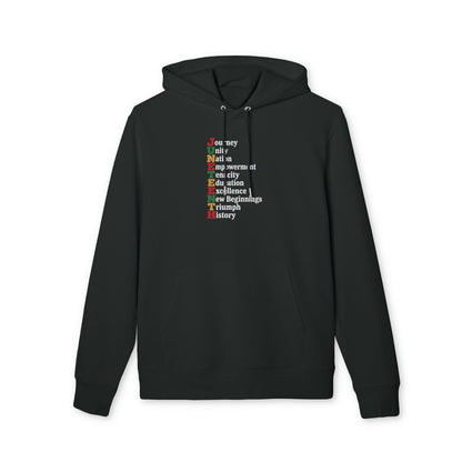 Juneteenth Hoodie — 'JUNETEENTH' Vertical Acronym Design (Unity, Nation, Empowerment)