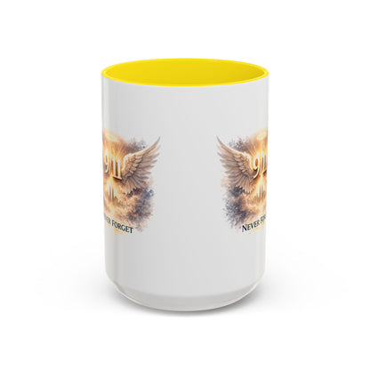 9/11 Never Forget Accent Coffee Mug — Memorial Tribute Ceramic Mug