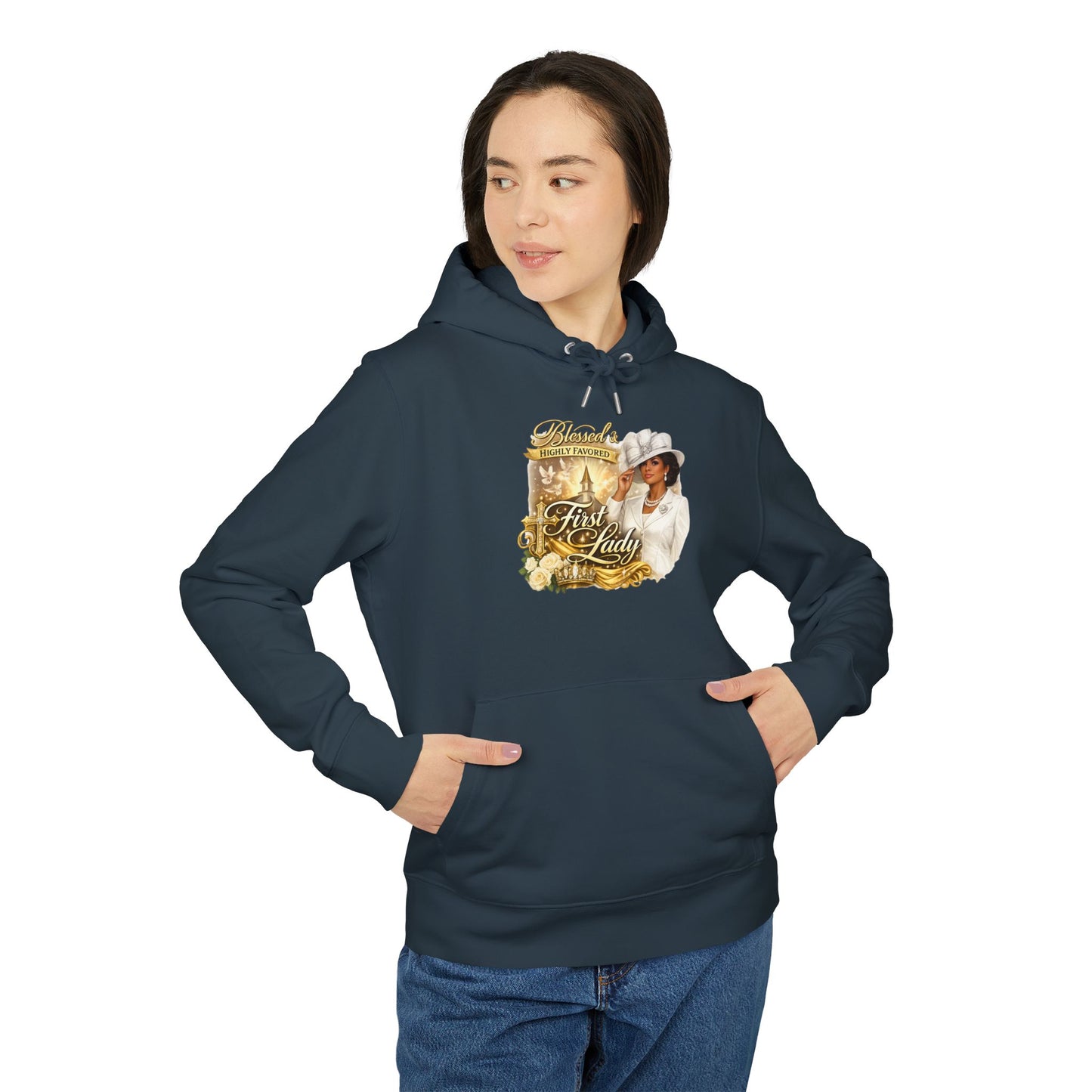 First Lady Portrait Hoodie — Elegant Gold Rose Graphic