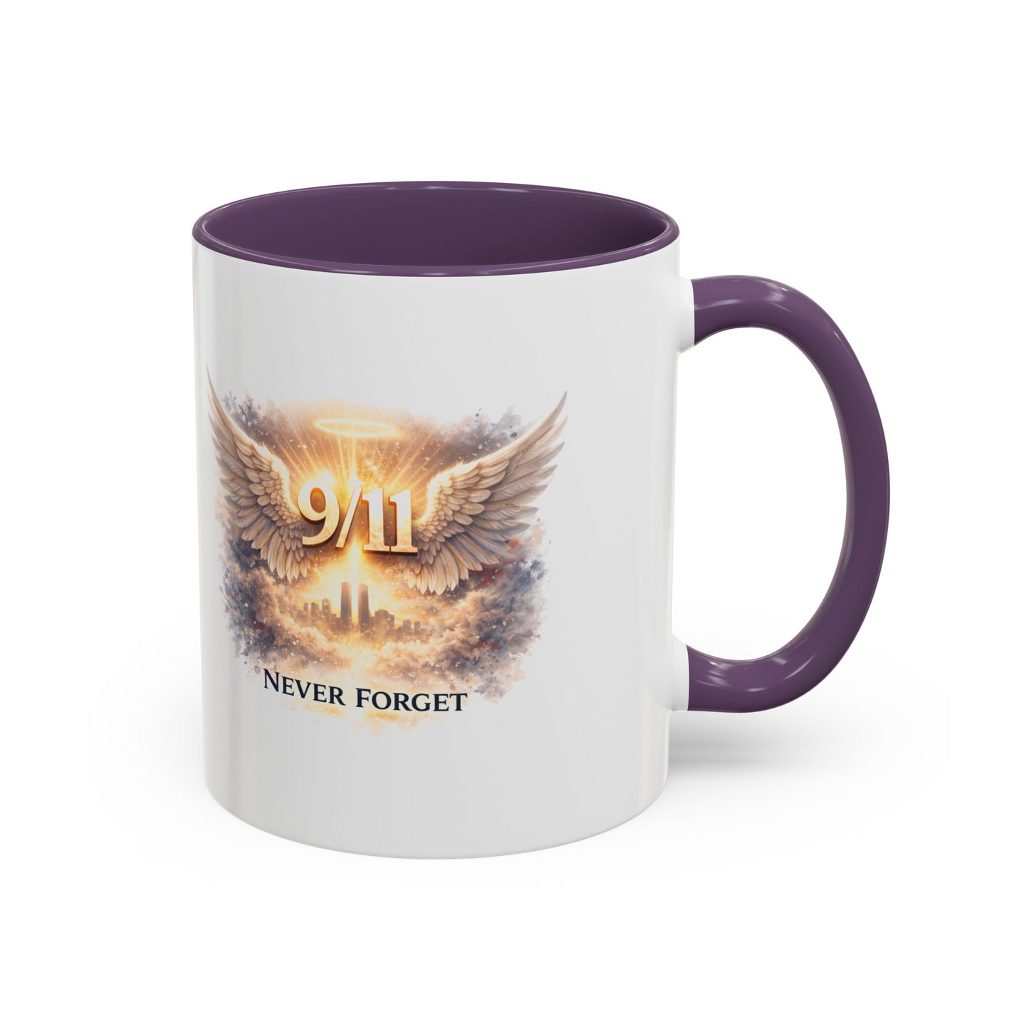 9/11 Never Forget Accent Coffee Mug — Memorial Tribute Ceramic Mug
