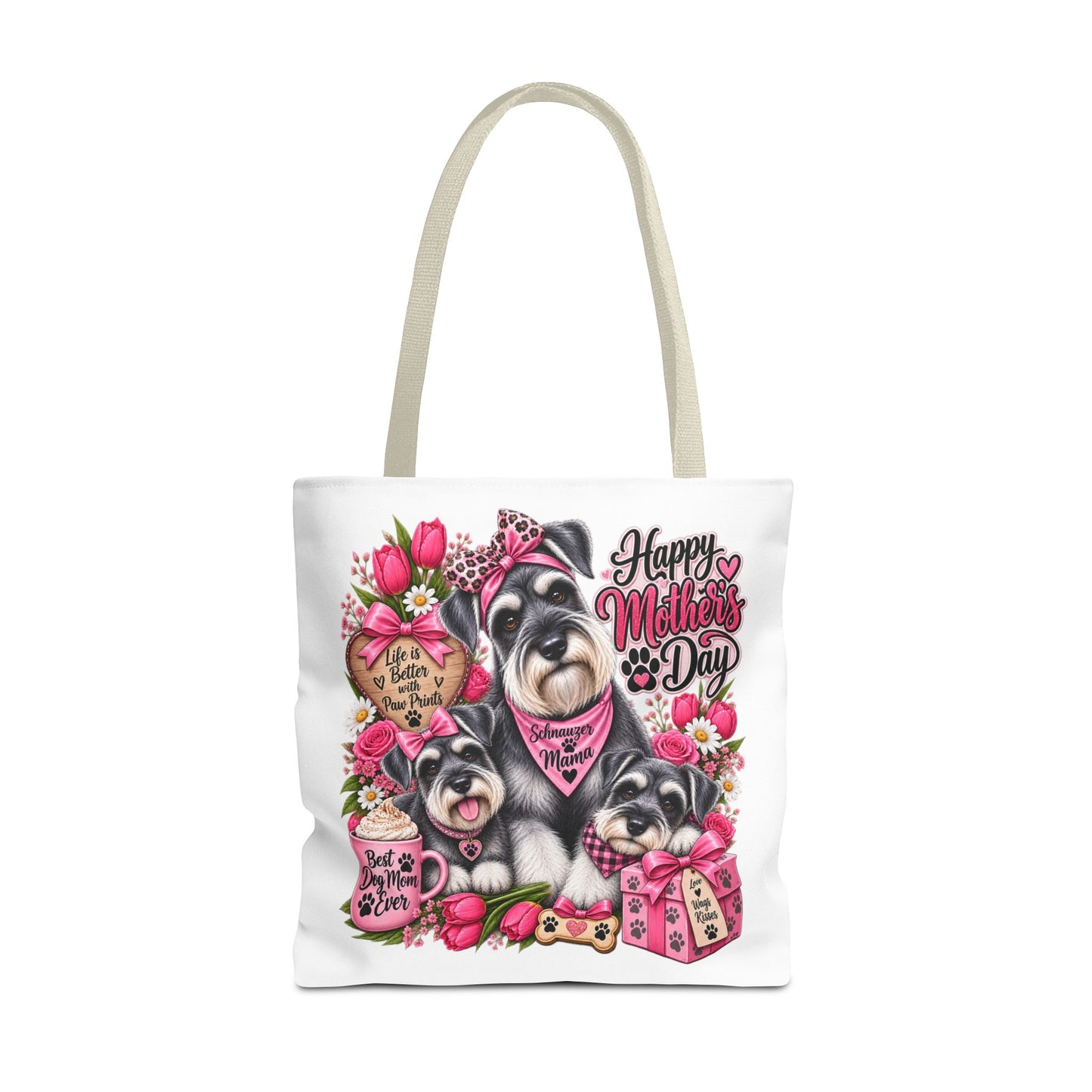 Mother’s Day Dog Tote Bag – “Happy Mother’s Day” Schnauzer Floral Gift Tote