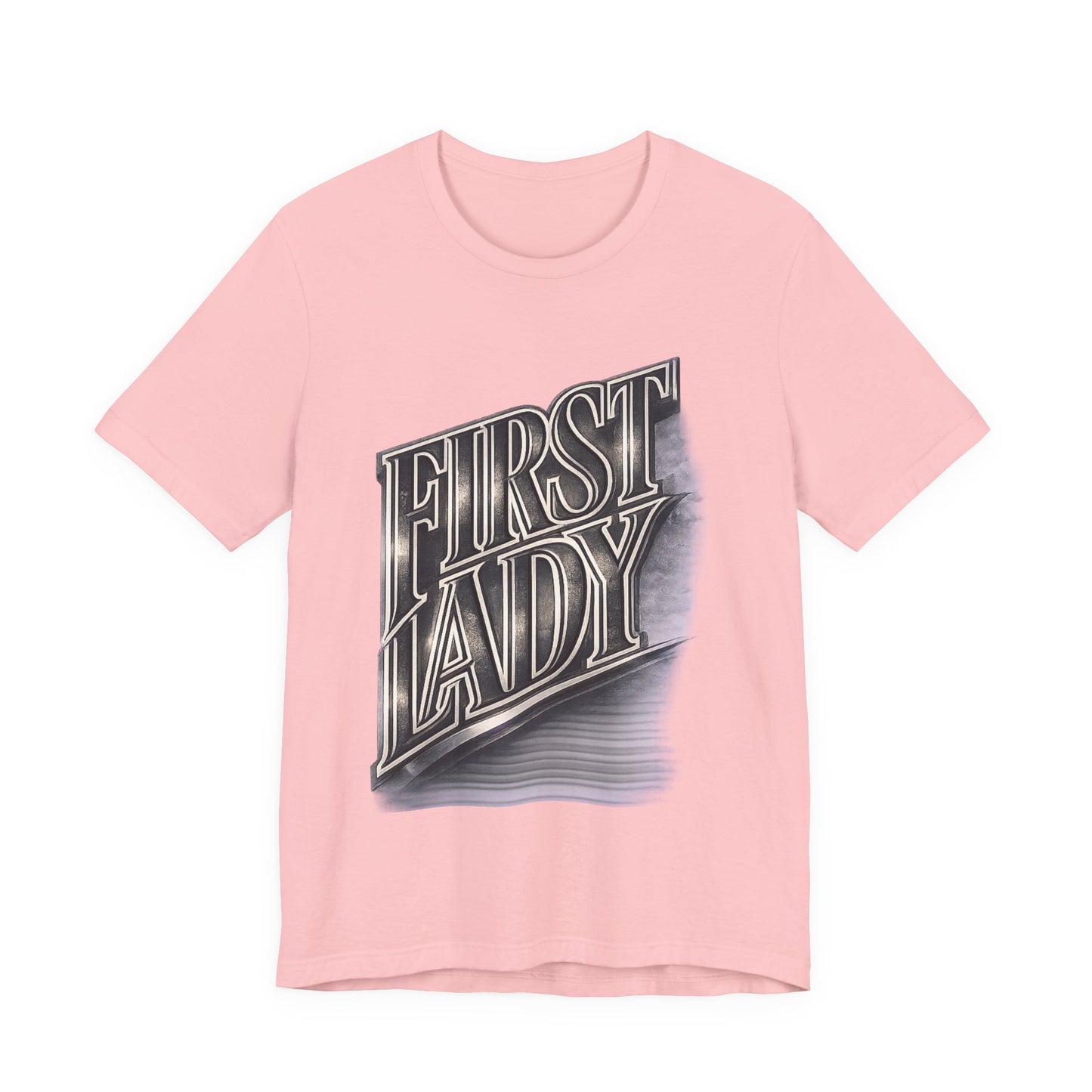 First Lady Graphic Tee — Retro Metallic Script Short Sleeve Shirt