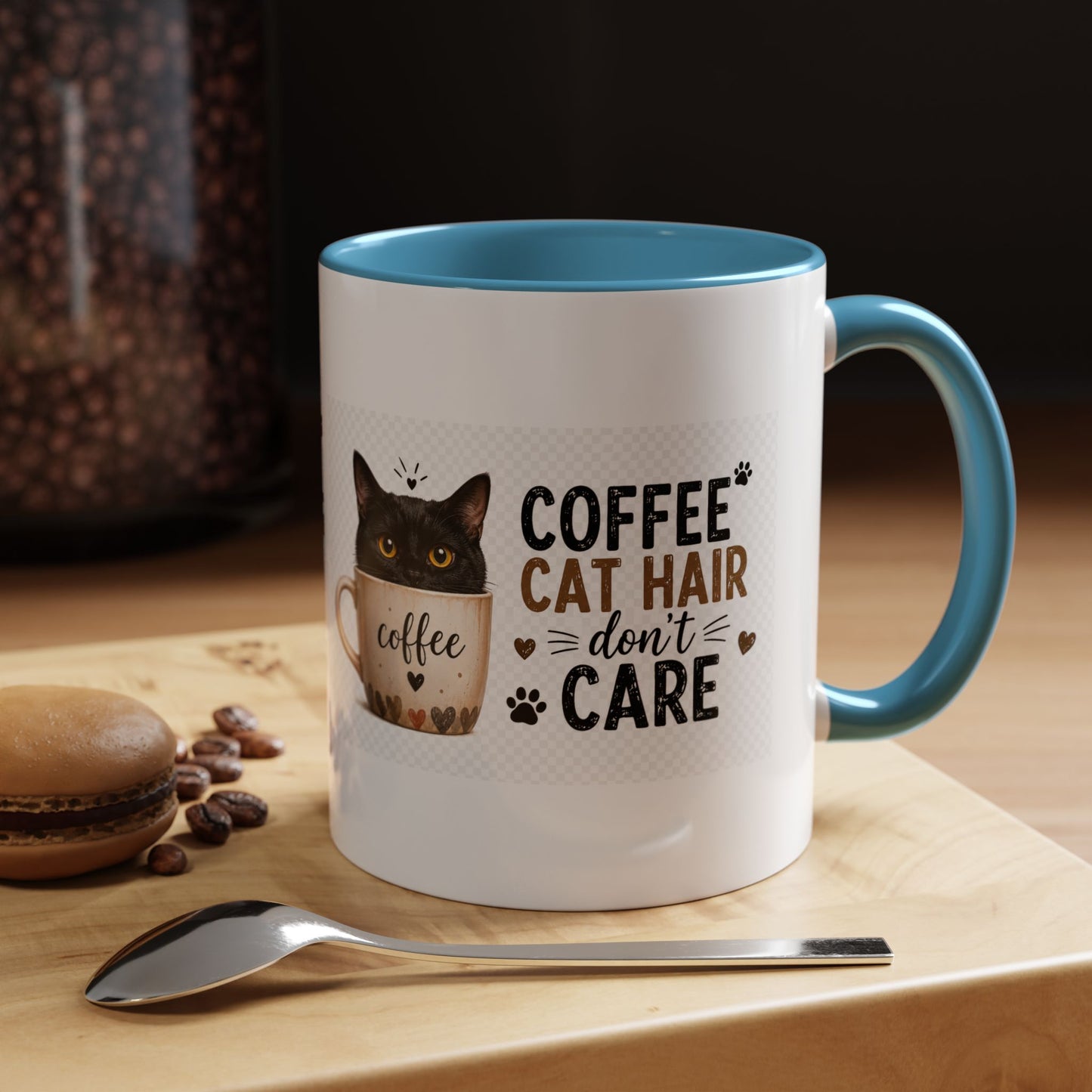 Coffee & Cat Hair Mug — "Coffee, Cat Hair, Don't Care" Accent Ceramic Coffee Mug (11/15oz)